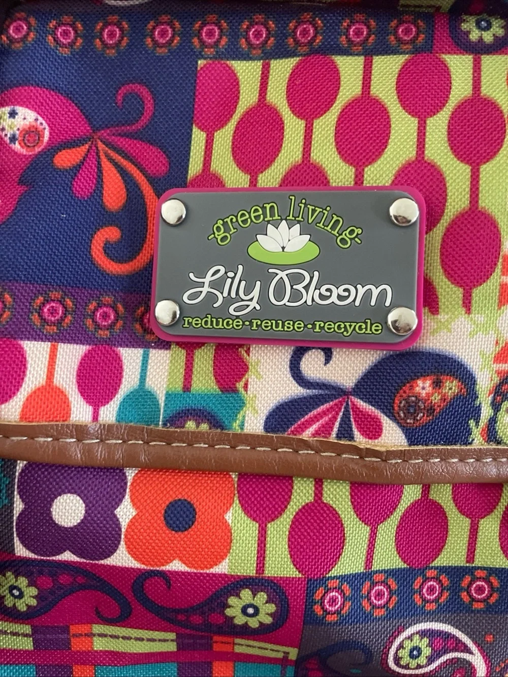 Lily Bloom Multicolor Patchwork Floral & Paisley Backpack with Brown Trim